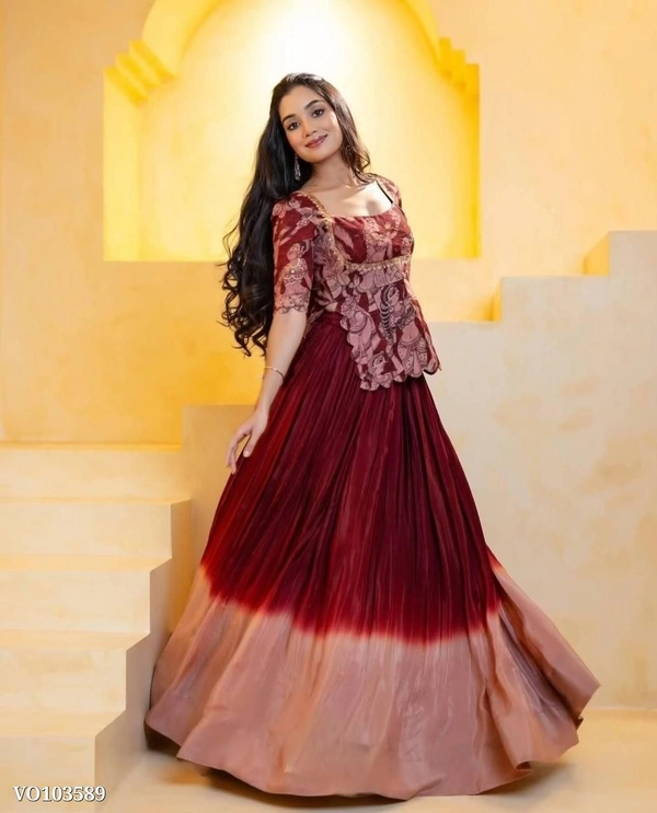  Kalamkari Chinon Crop Top Lehenga Set by Azorte fashion – Fully Stitched