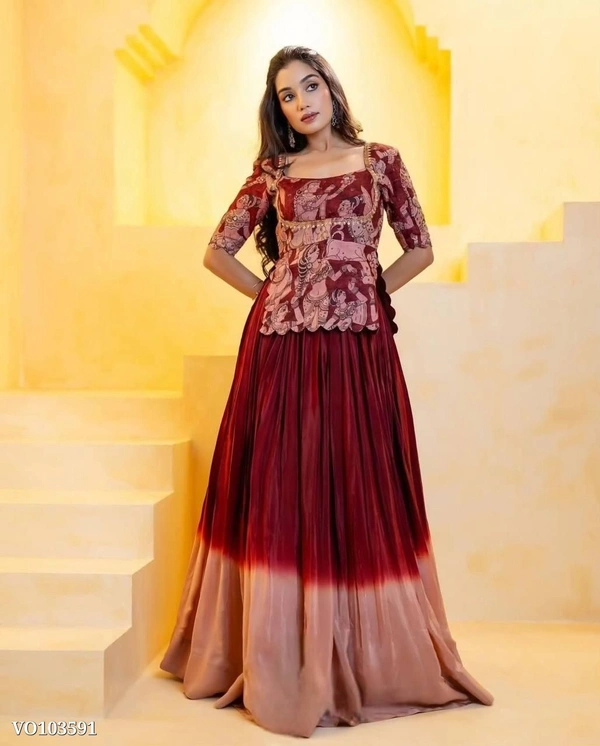 Azorte Fashion N  Kalamkari Chinon Crop Top Lehenga Set by Azorte fashion – Fully Stitched - XXL 42