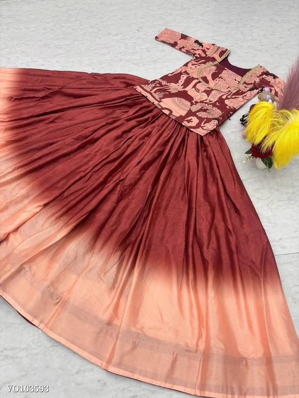Azorte Fashion N  Kalamkari Chinon Crop Top Lehenga Set by Azorte fashion – Fully Stitched - XXL 42