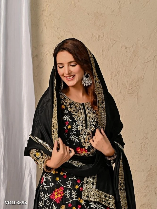Azorte Fashion N Heavy Chinon Silk Sharara Suit Set with 5mm Sequin Embroidery Work – Fully Stitched - M 38