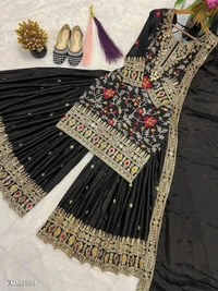 Azorte Fashion N Heavy Chinon Silk Sharara Suit Set with 5mm Sequin Embroidery Work – Fully Stitched - M 38