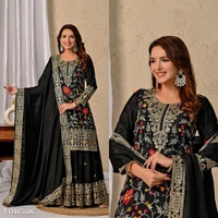 Azorte Fashion N Heavy Chinon Silk Sharara Suit Set with 5mm Sequin Embroidery Work – Fully Stitched - M 38