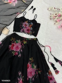 Azorte Fashion N Floral Printed Organza Silk Lehenga Choli Set with Handwork Lace & 8 Meter Flair – Fully Stitched Blouse - XXL