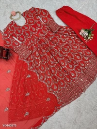 Azorte Fashion N Designer Faux Georgette Gown Set with Sequin & Thread Work – Stitched Top & Pant (M to XXL with 3XL Margin) | Dual Side Work | Made in India - L 40