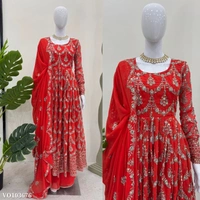 Azorte Fashion N Designer Faux Georgette Gown Set with Sequin & Thread Work – Stitched Top & Pant (M to XXL with 3XL Margin) | Dual Side Work | Made in India - L 40