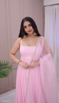 Azorte Fashion N Designer Faux Georgette Embroidered Gown Set with Dupatta – Fully Stitched Ready to Wear - L