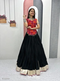 Azorte Fashion N Lehenga Set - Pure Cotton with Foil Print & Lumpi Lace Border | Heavy 6 Meter Flair | Fully Stitched Choli - XL