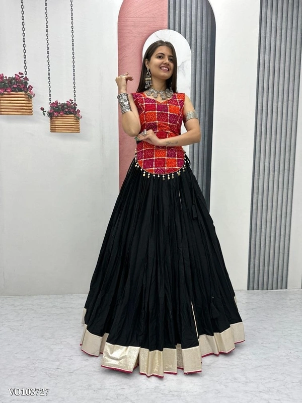 Azorte Fashion N Lehenga Set - Pure Cotton with Foil Print & Lumpi Lace Border | Heavy 6 Meter Flair | Fully Stitched Choli - XL