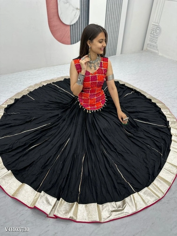 Azorte Fashion N Lehenga Set - Pure Cotton with Foil Print & Lumpi Lace Border | Heavy 6 Meter Flair | Fully Stitched Choli - XL