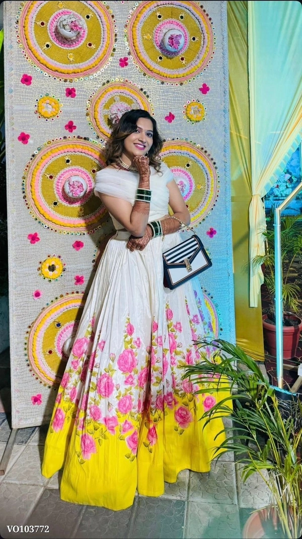 Azorte Fashion N  Floral Jimmy Organza Silk Lehenga Choli Set with Pleated Georgette Padded Blouse & Dupatta – 8 Meter Flair | Fully Stitched  - Free