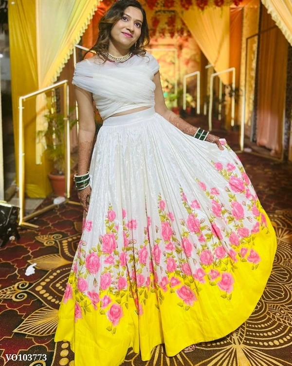 Azorte Fashion N  Floral Jimmy Organza Silk Lehenga Choli Set with Pleated Georgette Padded Blouse & Dupatta – 8 Meter Flair | Fully Stitched  - Free