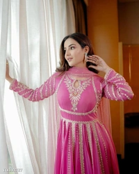 Azorte Fashion N Elegant Faux Georgette Embroidered Gown with Dupatta & Bottom | Heavy Sequence Work | Fully Stitched | XL-XXL Size - XXL