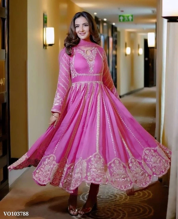 Azorte Fashion N Elegant Faux Georgette Embroidered Gown with Dupatta & Bottom | Heavy Sequence Work | Fully Stitched | XL-XXL Size - XXL