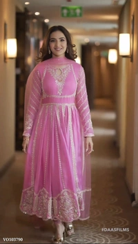 Azorte Fashion N Elegant Faux Georgette Embroidered Gown with Dupatta & Bottom | Heavy Sequence Work | Fully Stitched | XL-XXL Size - XXL