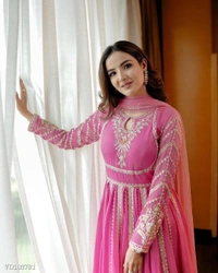 Azorte Fashion N Elegant Faux Georgette Embroidered Gown with Dupatta & Bottom | Heavy Sequence Work | Fully Stitched | XL-XXL Size - XXL