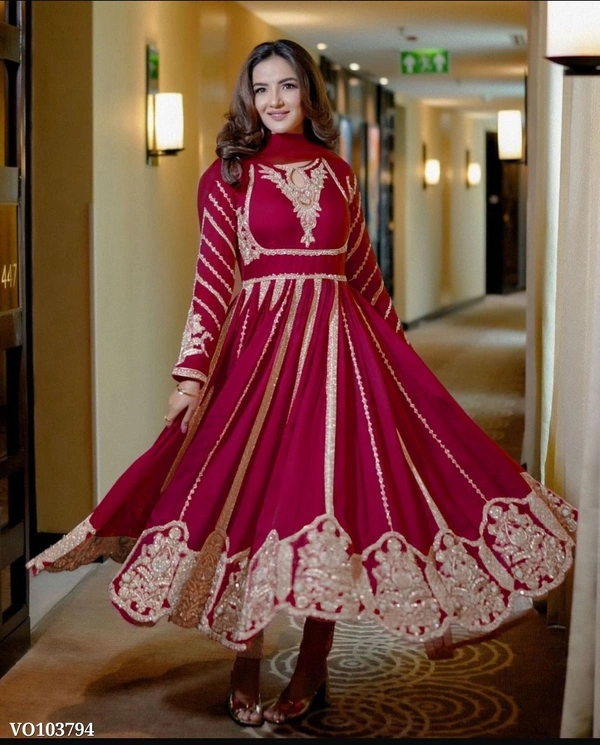 Azorte Fashion N Elegant Faux Georgette Embroidered Gown with Dupatta & Bottom | Heavy Sequence Work | Fully Stitched | XL-XXL Size - XXL