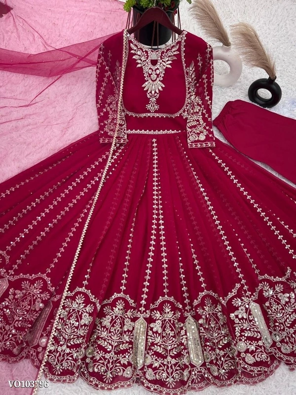 Azorte Fashion N Elegant Faux Georgette Embroidered Gown with Dupatta & Bottom | Heavy Sequence Work | Fully Stitched | XL-XXL Size - XXL
