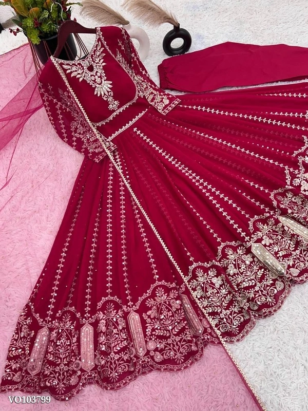 Azorte Fashion N Elegant Faux Georgette Embroidered Gown with Dupatta & Bottom | Heavy Sequence Work | Fully Stitched | XL-XXL Size - XXL