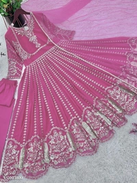 Azorte Fashion N Elegant Faux Georgette Embroidered Gown with Dupatta & Bottom | Heavy Sequence Work | Fully Stitched | XL-XXL Size - XXL