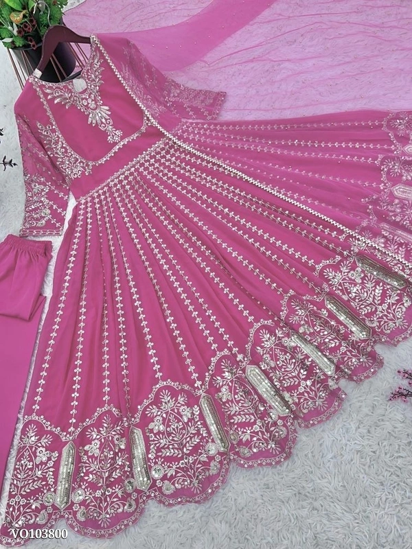 Azorte Fashion N Elegant Faux Georgette Embroidered Gown with Dupatta & Bottom | Heavy Sequence Work | Fully Stitched | XL-XXL Size - XXL
