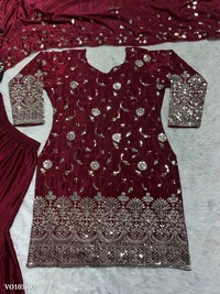 Azorte fashion N Heavy Shinon Silk Embroidered Sharara Suit Set with Dupatta – Premium Wedding Wear - L