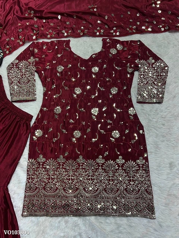 Azorte fashion N Heavy Shinon Silk Embroidered Sharara Suit Set with Dupatta – Premium Wedding Wear - L