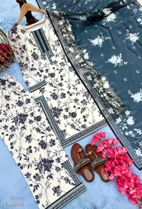Azorte Fashion N Digital Print Natural Crepe Suit Set with Palazzo & Chiffon Georgette Dupatta – Fully Stitched - XL 42