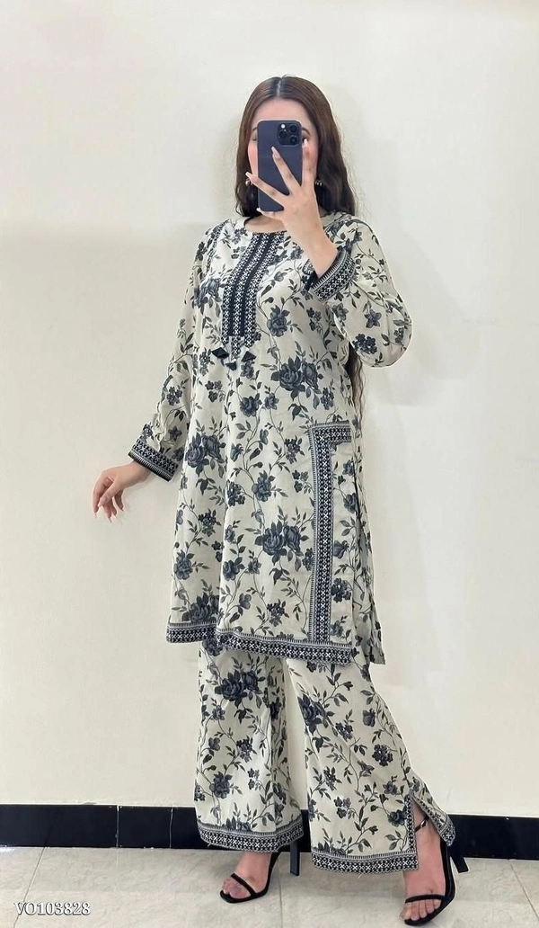 Azorte Fashion N Digital Print Natural Crepe Suit Set with Palazzo & Chiffon Georgette Dupatta – Fully Stitched - XL 42