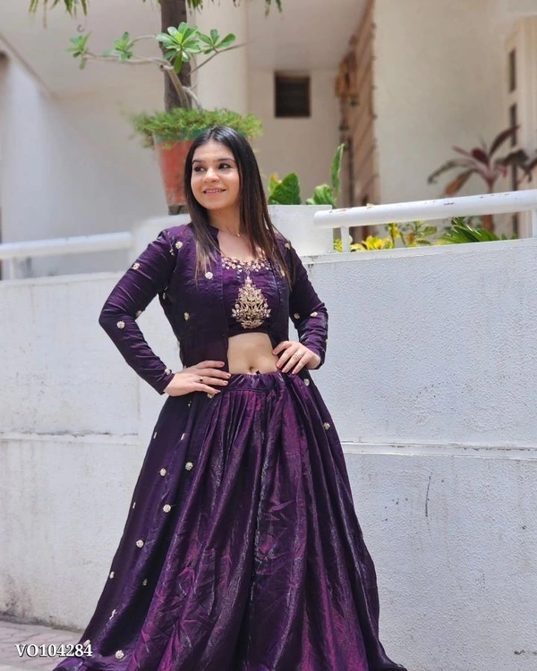 Azorte fashion N Festival Special Fendy Silk Crop Top Lehenga Set with Shrug – Thread & Real Hand Work | Fully Stitched | Azorte Exclusive - M