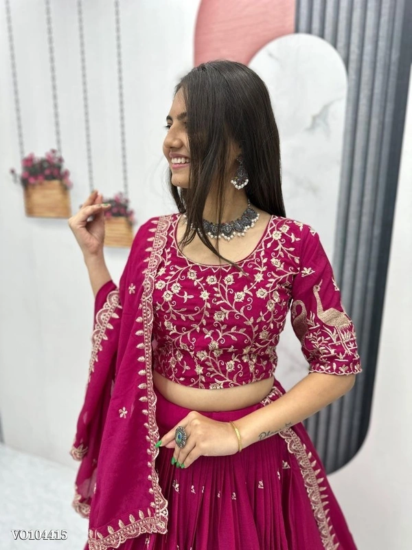 Azorte Fashion N Chinon Embroidered Lehenga Choli Set with Dupatta | Fully Stitched | Sizes M to 2XL | Party & Festive Wear - L