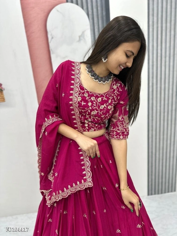 Azorte Fashion N Chinon Embroidered Lehenga Choli Set with Dupatta | Fully Stitched | Sizes M to 2XL | Party & Festive Wear - L