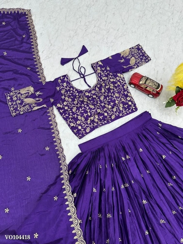 Azorte Fashion N Chinon Embroidered Lehenga Choli Set with Dupatta | Fully Stitched | Sizes M to 2XL | Party & Festive Wear - M
