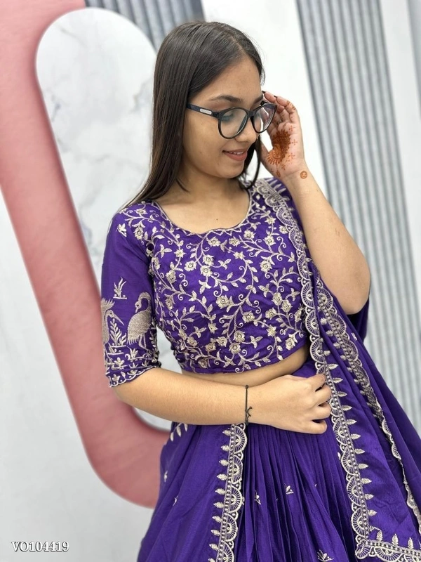 Azorte Fashion N Chinon Embroidered Lehenga Choli Set with Dupatta | Fully Stitched | Sizes M to 2XL | Party & Festive Wear - M