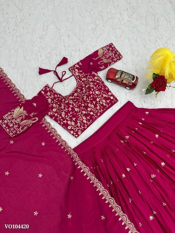 Azorte Fashion N Chinon Embroidered Lehenga Choli Set with Dupatta | Fully Stitched | Sizes M to 2XL | Party & Festive Wear - L