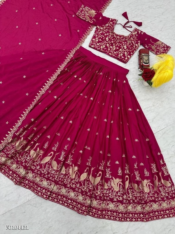 Azorte Fashion N Chinon Embroidered Lehenga Choli Set with Dupatta | Fully Stitched | Sizes M to 2XL | Party & Festive Wear - L