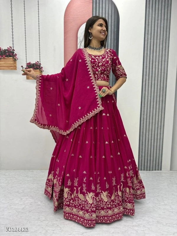 Azorte Fashion N Chinon Embroidered Lehenga Choli Set with Dupatta | Fully Stitched | Sizes M to 2XL | Party & Festive Wear - L