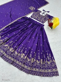 Azorte Fashion N Chinon Embroidered Lehenga Choli Set with Dupatta | Fully Stitched | Sizes M to 2XL | Party & Festive Wear - M