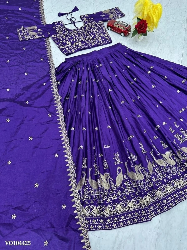 Azorte Fashion N Chinon Embroidered Lehenga Choli Set with Dupatta | Fully Stitched | Sizes M to 2XL | Party & Festive Wear - M