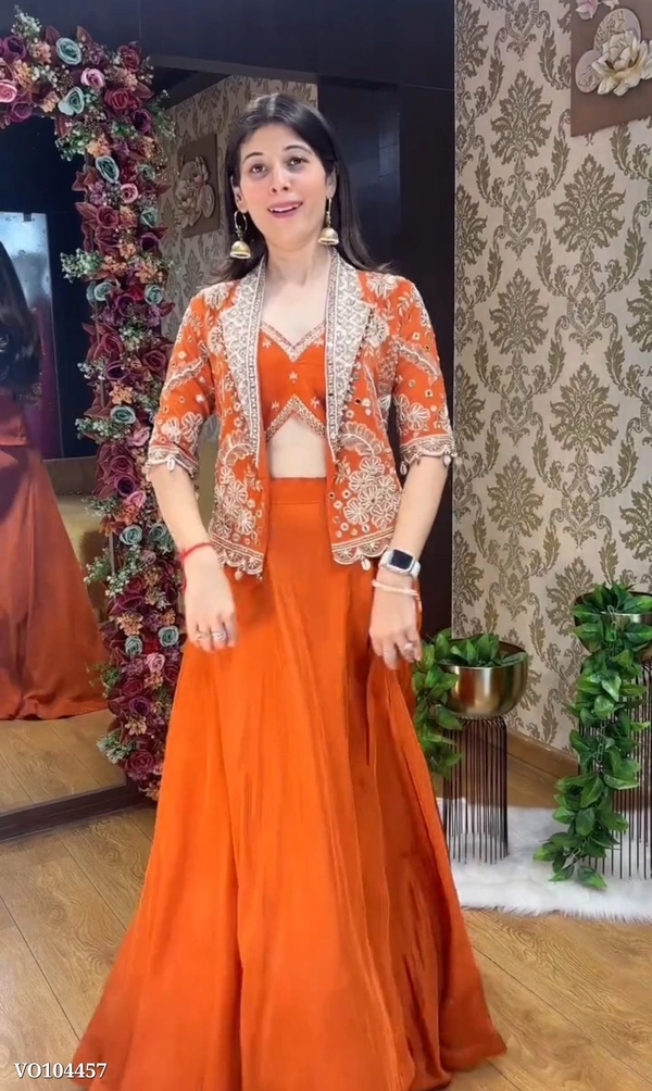 Azorte Fashion N Super Trending Party Wear Embroidered Koti with Lehenga Set for Women – Heavy Rangoli Fabric | Stylish Ethnic Look | Fully Stitched - FREE