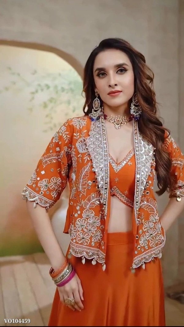 Azorte Fashion N Super Trending Party Wear Embroidered Koti with Lehenga Set for Women – Heavy Rangoli Fabric | Stylish Ethnic Look | Fully Stitched - FREE