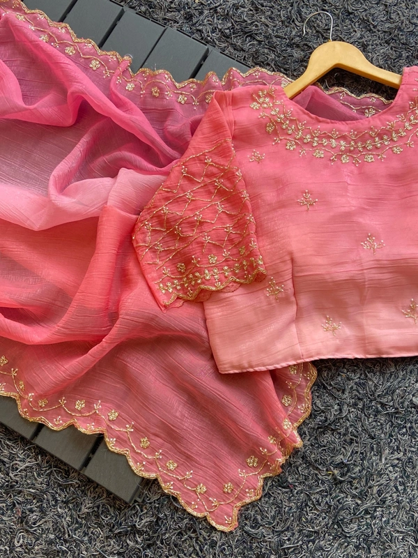 Azorte Fashion  Latest Wedding Collection – Crunchy Crush 3D Padding Saree with Handwork - Bittersweet, Stitched Blouse