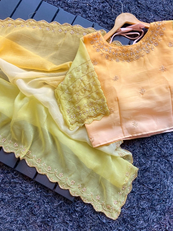Azorte Fashion  Latest Wedding Collection – Crunchy Crush 3D Padding Saree with Handwork - Salomie, Unstitched Blouse