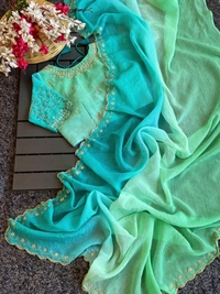 Azorte Fashion  Latest Wedding Collection – Crunchy Crush 3D Padding Saree with Handwork - Viking, Unstitched Blouse