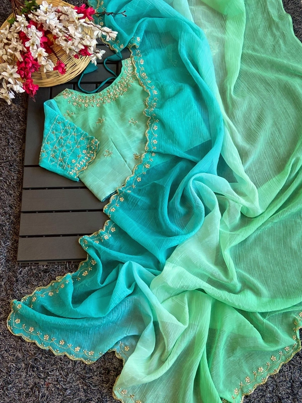 Azorte Fashion  Latest Wedding Collection – Crunchy Crush 3D Padding Saree with Handwork - Viking, Unstitched Blouse
