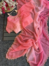 Azorte Fashion  Latest Wedding Collection – Crunchy Crush 3D Padding Saree with Handwork - Bittersweet, Stitched Blouse