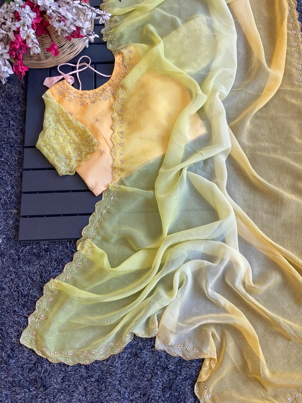 Azorte Fashion  Latest Wedding Collection – Crunchy Crush 3D Padding Saree with Handwork - Salomie, Unstitched Blouse