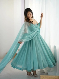 Out of Stock Designer Anarkali Gown Set with Sirozski Work & Crunchy Silk Dupatta - XL 40