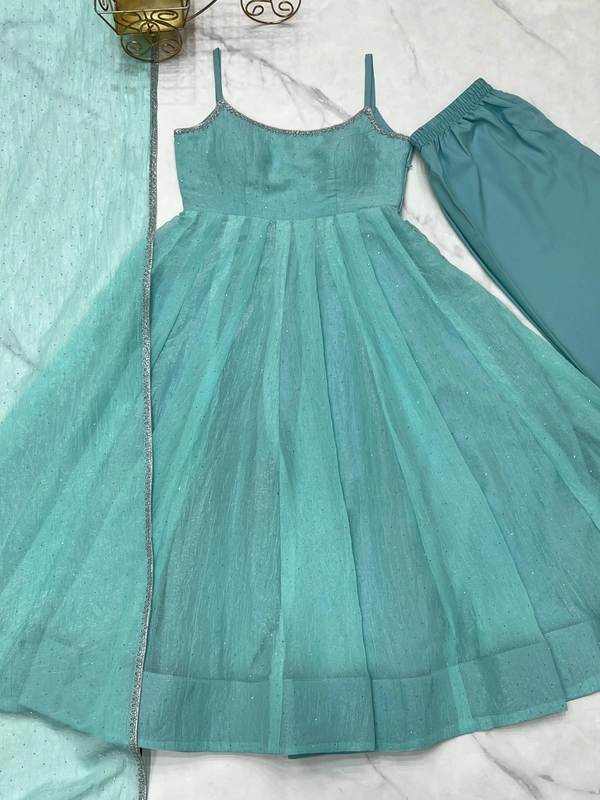 Out of Stock Designer Anarkali Gown Set with Sirozski Work & Crunchy Silk Dupatta - XL 40