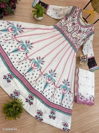 Azorte Fashion N Chinon Embroidered Gown with Cut-Work Dupatta | Full Flair 52” Length | Fully Stitched | Elegant Ethnic Wear - M