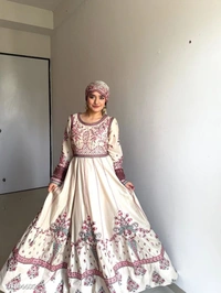 Azorte Fashion N Chinon Embroidered Gown with Cut-Work Dupatta | Full Flair 52” Length | Fully Stitched | Elegant Ethnic Wear - M